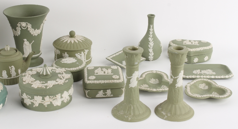 Property of a lady - a large quantity of Wedgwood green jasperware items including a Victorian - Image 4 of 5