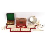 Property of a gentleman - a bone & bamboo Mah Jong set, complete; together with a red stained &