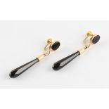Property of a deceased estate - a pair of 9ct gold faceted black onyx drop earrings, each