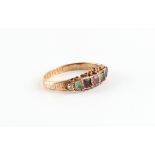 Property of a deceased estate - a Victorian 15ct gold multi-coloured gem set 'dearest' ring,