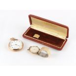 Property of a lady - a 9ct gold cased Swiss keyless wind pocket watch, the enamel dial inscribed 'J.