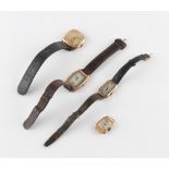 Property of a gentleman - four assorted gold cased wristwatches (three 9ct, one 18ct), two appear to