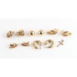 Property of a deceased estate - five pairs of gold earrings, approximately 19.1 grams total;