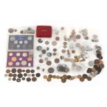 Property of a deceased estate - a box containing assorted coins, tokens, etc..