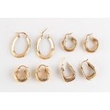 Property of a deceased estate - four pairs of 9ct gold earrings, approximately 11.5 grams total (8).