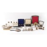Property of a deceased estate - a box containing assorted silver, silver mounted & white metal items