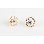 A pair of 18ct yellow gold sapphire & diamond flowerhead cluster earrings, with post & butterfly