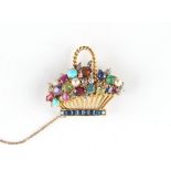 Property of a lady - an unmarked high carat yellow gold multi gem set giardinetto brooch, the