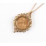 Property of a deceased estate - a 1906 Edward VII half sovereign gold coin mounted as a pendant in