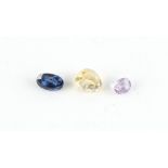 Property of a gentleman - loose gemstones - three cut sapphires, comprising a deep pear shaped cut