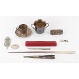 The Henry & Tricia Byrom Collection - a bag containing assorted silver & silver mounted items
