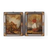 Property of a lady - a pair of late 19th century Continental reverse paintings on glass depicting