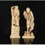 Property of a lady - two early 20th century Japanese carved ivory okimonos, one depicting a