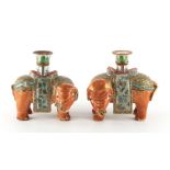 Property of a deceased estate - a pair of Chinese Canton famille rose Elephant candle holders, first