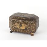 Property of a lady - a mid 19th century Chinese export lacquer tea caddy, with two interior pewter