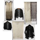 Property of a lady - a 1920's sequined flapper dress; together with two black lace long sleeved