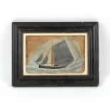 Property of a gentleman - manner of Alfred Wallis - A FISHING BOAT IN A SWELL - oil on paper, 6.7 by