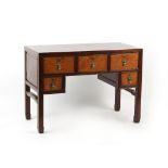 Property of a lady - a late 19th century Chinese hongmu & burr wood kneehole desk, the solid burr