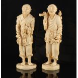 Property of a deceased estate - a pair of carved ivory okimono's, early 20th century, each depicting