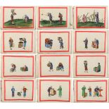 A complete album of twelve 19th century Chinese pith paper paintings depicting tea production, the