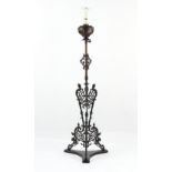 Property of a deceased estate - a Victorian ornate black painted cast iron & brass adjustable lamp