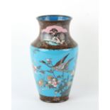 Property of a lady - a Japanese cloisonne vase, circa 1900, decorated with ducks, on a pale blue