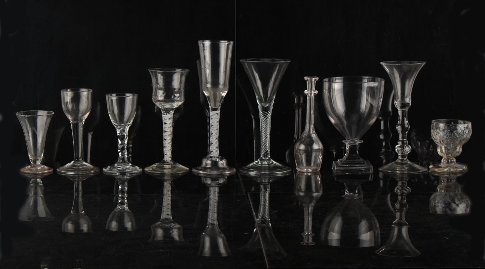 Property of a gentleman - a collection of nine assorted drinking glasses, 18th century & later,