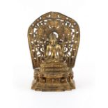 Property of a deceased estate - a jewelled gilt bronze figure of Buddha on stand with mandala,