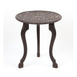 Property of a deceased estate - an Indian carved hardwood circular topped tripod occasional table,