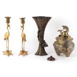 Property of a lady - a late 19th century Japanese bronze vase of waisted quatrefoil form with