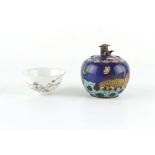 Property of a lady - a Chinese cloisonne jar & cover with lion cub finial, decorated with a carp