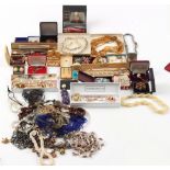 Property of a deceased estate - a box containing assorted costume jewellery & watches.
