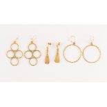 Property of a deceased estate - three pairs of 9ct gold earrings, the largest pair approximately