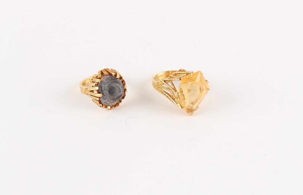 Property of a deceased estate - two 18ct yellow gold dress rings, both size L, approximately 17.2