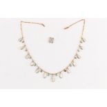Property of a lady - a Victorian unmarked yellow gold turquoise & mother-of-pearl fringe necklace,