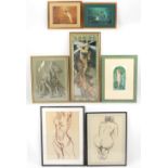 Property of a deceased estate - a group of seven assorted pictures & prints, mostly female nudes,