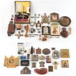 Property of a deceased estate - a box containing assorted items including 20th century icons, stoop,