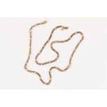 Property of a lady - a 9ct yellow gold flat link chain necklace, 24.8ins. (63cms.) long,