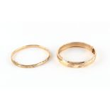 Property of a deceased estate - two 9ct yellow gold hinged bangles, approximately 17.4 grams