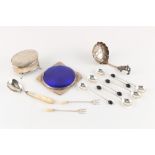 Property of a lady - a bag containing assorted silver & silver mounted items including an oval