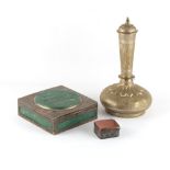 Property of a deceased estate - an Indian un-marked silver & malachite square box, two malachite