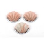 Property of a gentleman - a set of three Art Deco pink moulded glass shell wall lights, one bulb
