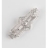 An early 20th century Art deco platinum diamond brooch, the estimated total diamond weight 2.42