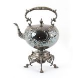 Property of a deceased estate - a large Victorian silver plated kettle on stand with burner, with