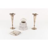 Property of a deceased estate - a pair of Chinese silver spill vases, the bases weighted, 6ins. (