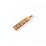 Property of a lady - a 9ct gold ingot pendant, approximately 34.6 grams, 60mm long including