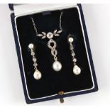 A certificated natural saltwater pearl & diamond pendant necklace, the drop shaped natural saltwater