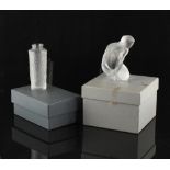 Property of a deceased estate - a modern Lalique glass figure of Venus crouching, 2004, 3.95ins. (