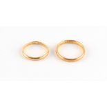 Property of a lady - two plain 22ct gold wedding bands or wedding rings, sizes Q and M,