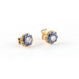 Property of a gentleman - a pair of 18ct yellow gold sapphire & diamond cluster stud earrings,